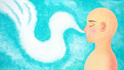 human meditation mediter breath therapy mind mental brain health concept conscious yoga chakra spiritual holistic healing peace meditate abstract energy watercolor painting illustration design art