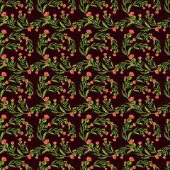 Watercolor seamless pattern with stylized twigs, flowers and leaves of the Thistle plant