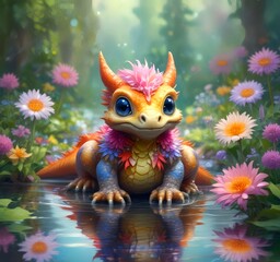 Fototapeta premium Illustration of adorable baby dragon.