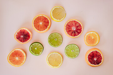 Flat lay of blood orange, lemon, and limes