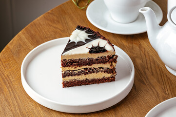piece of chocolate cake on a plate