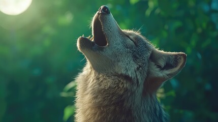 Obraz premium Coyote howling under moonlight forest clearing wildlife photography natural habitat close-up emotional connection