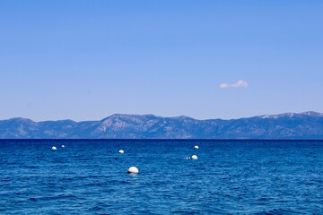 White bouys floating in the lake