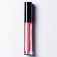 Obraz premium Pink Lip Gloss Makeup Cosmetic Product in Glass Bottle with Black Cap on White Background