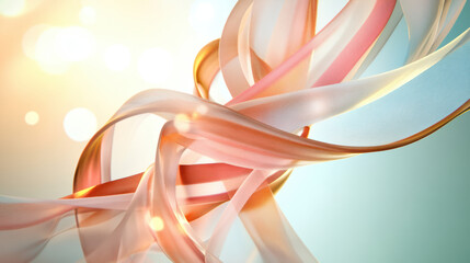 Abstract background with flowing ribbons of light in warm tones, creating soft and dynamic composition with glowing bokeh effects