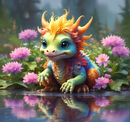 Illustration of adorable baby dragon.