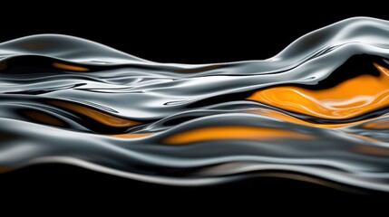 A digital illustration of a wave-like pattern in silver and orange hues.