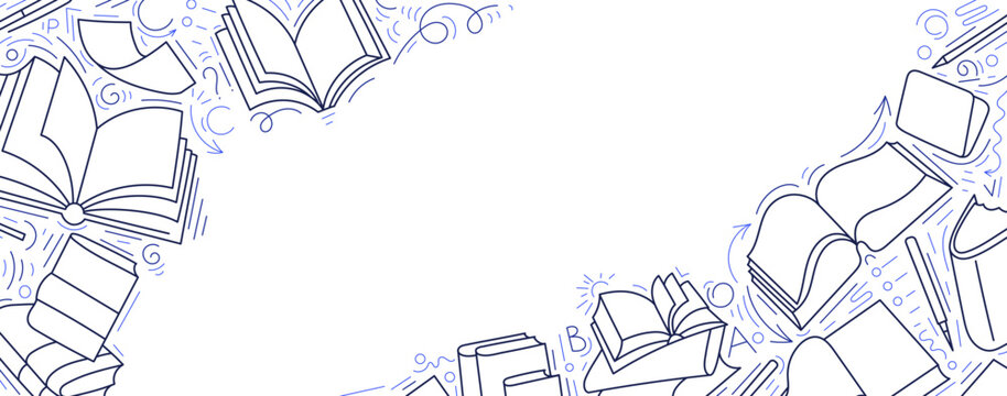 Books. Vector desk with encyclopedias, literature