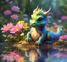 Fototapeta premium Illustration of adorable baby dragon.