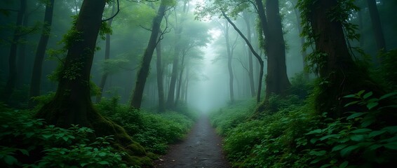 Fototapeta premium Mysterious Foggy Forest Path Nature Photography