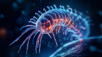 Fototapeta premium Microscopic Plankton glowing in vibrant colors against dark background