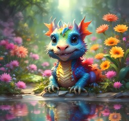 Illustration of adorable baby dragon.