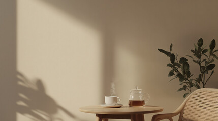 Warm morning tea, peaceful setting.