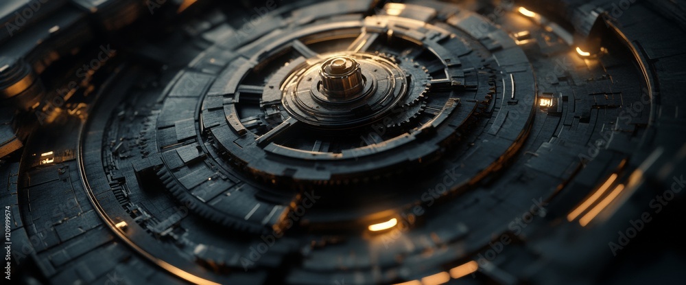 Wall mural close-up view of clock gears rotating with precision, highlighting the intricate details and smooth 