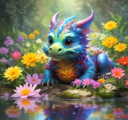 Illustration of adorable baby dragon.