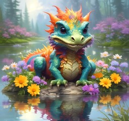 Illustration of adorable baby dragon.