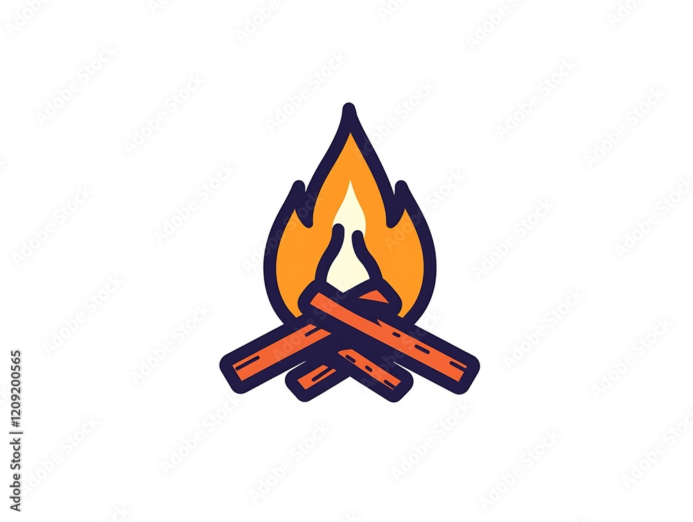 Fototapete A simple line drawing of two sticks and a fire, with a white background. The artwork is in a logo style, featuring bold lines and a minimalistic design. 