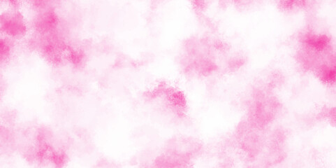  Abstract pink sky background and white clouds on pink canvas, Paint leaks and ombre effects hand painted cloudy pink paper texture, Soft smeared aquarelle painted pink texture.