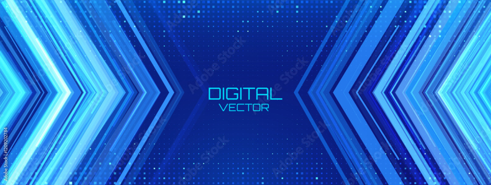Poster Digital Arrows Pointing To The Right. Abstract Technology Background. Hi-Tech Business Presentation Template. Vector Illustration.