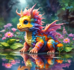 Fototapeta premium Illustration of adorable baby dragon.