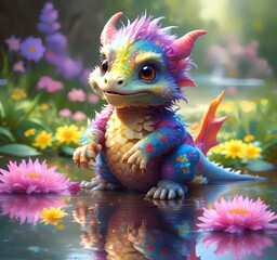 Illustration of adorable baby dragon.