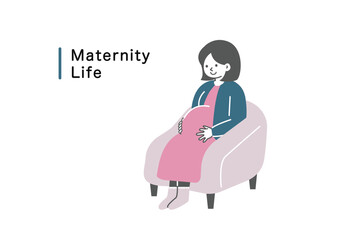 ソファーに腰かける妊婦さんのイラスト