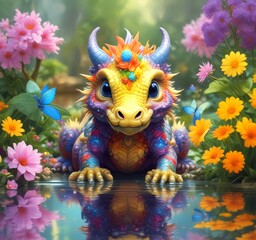 Illustration of adorable baby dragon.