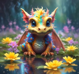 Illustration of adorable baby dragon.