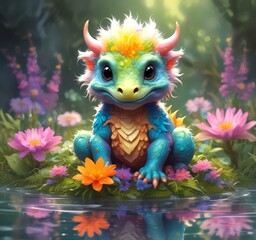 Fototapeta premium Illustration of adorable baby dragon.