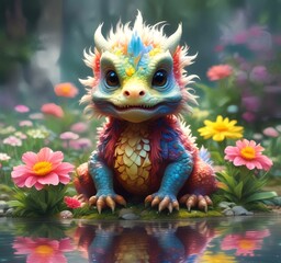 Illustration of adorable baby dragon.