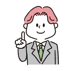 ポイントを教えているスーツを着た男性