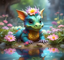 Illustration of adorable baby dragon.
