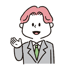 紹介しているスーツを着た男性