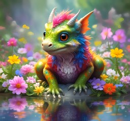 Illustration of adorable baby dragon.