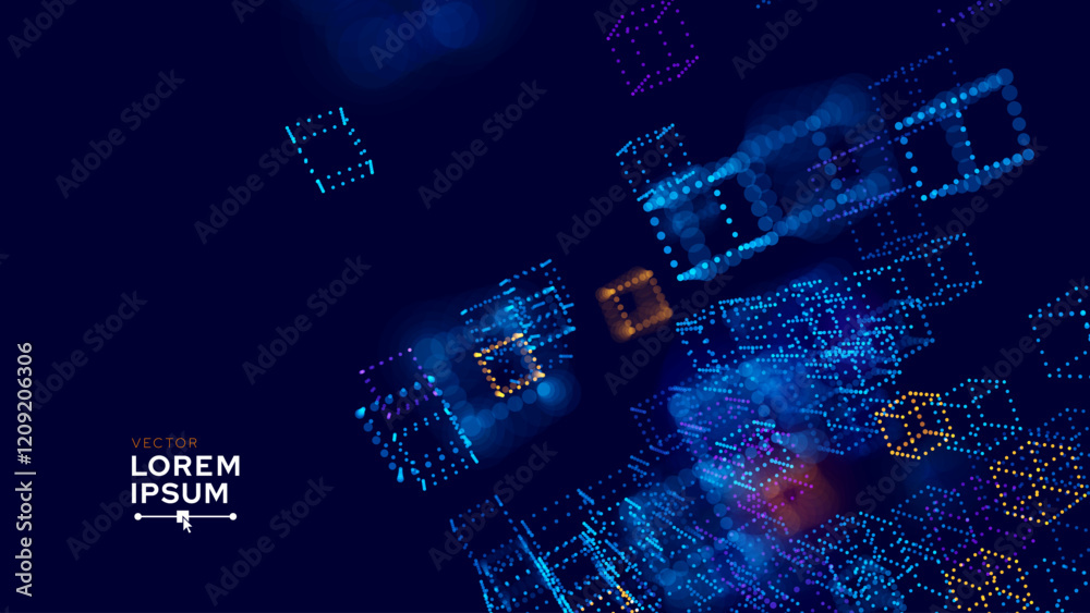 Fototapete Big Data 3D Cubes Quantum Computer Business Server Concept Background. 3D Blockchain Cube Blocks Concept. Data Core Abstract Cubes. Artificial Intelligence HUD Design Element.