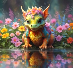 Illustration of adorable baby dragon.