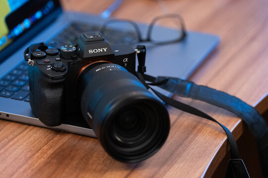 Bucharest Romania 21 January 2025.Sony Alpha 7 IV Full-frame hybrid camera best performance in both still and movie recording. photography for editorial concept.