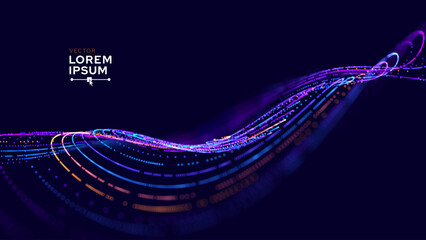 Abstract Circular Line Trails Moving in Circle. Blue Digital Business or Science Background. Medical Research or Tech Innovation Online Webinar Presentation Event. Sound Wave Circles Vector.