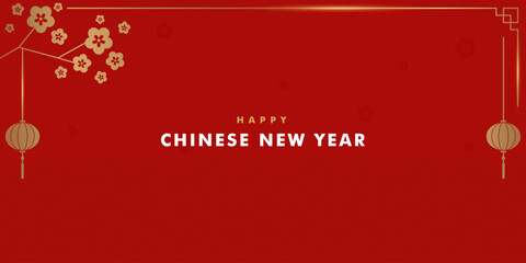 Happy Chinese new year banner background. Greeting card. China frame with lantern on red background