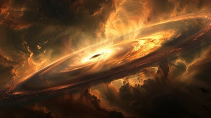 Abstract black hole in a dark space with a faint glow of light, Abstract black hole with a glowing nebula in the outer universe.