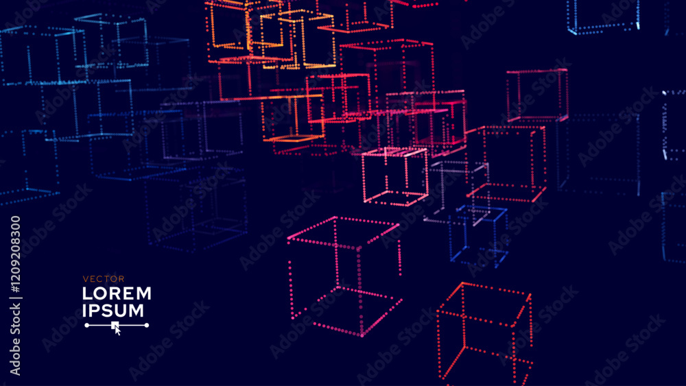 Fototapete Big Data 3D Digital Cubes Quantum Computer Server Concept Background. 3D Blockchain Cube Blocks Concept. Data Core Abstract Cubes. Artificial Intelligence Presentation Design. Vector Illustration.