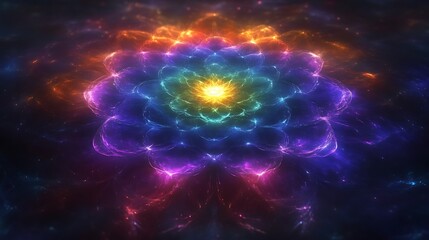 Obraz premium Cosmic Rainbow Flower Glowing Vibrantly In Space