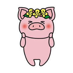頭に花冠を付けているぶた