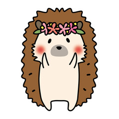 頭に花冠をつけたハリネズミ