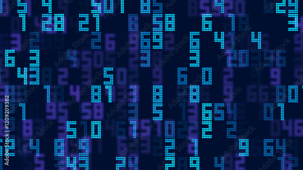 Poster Cyberspace Random Digits Background. Math Numbers Led Matrix. Technology or Science Education Backdrop. Mathematical Led Display Banner. Vector Illustration.