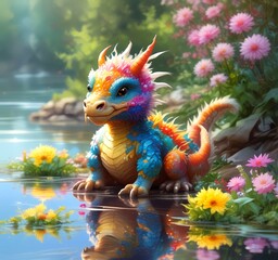 Illustration of adorable baby dragon.