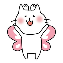 蝶々の格好をしている白い猫