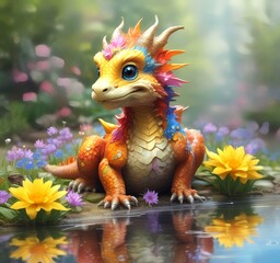 Illustration of adorable baby dragon.