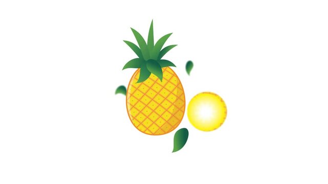 Floating Pineapple Illustration with Motion and Loop Animation on Alpha Channel