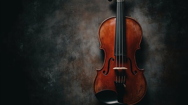 Vintage violin with textured dark background
